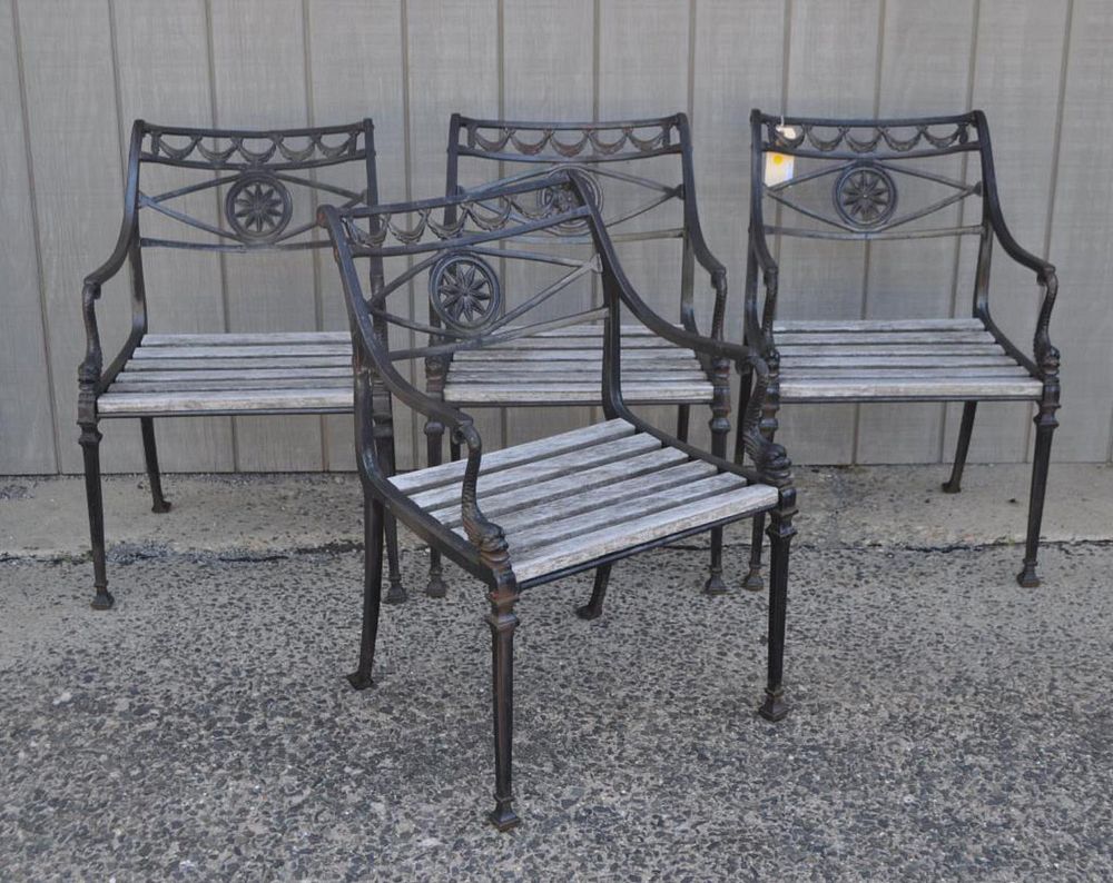 Appraisal: Four Regency Style Cast Iron Garden Armchairs Pat Marcy Foundry