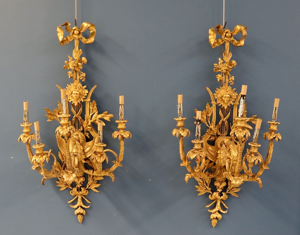 Appraisal: Large And Quality Pair Of Antique Gilt Bronze Sconces From