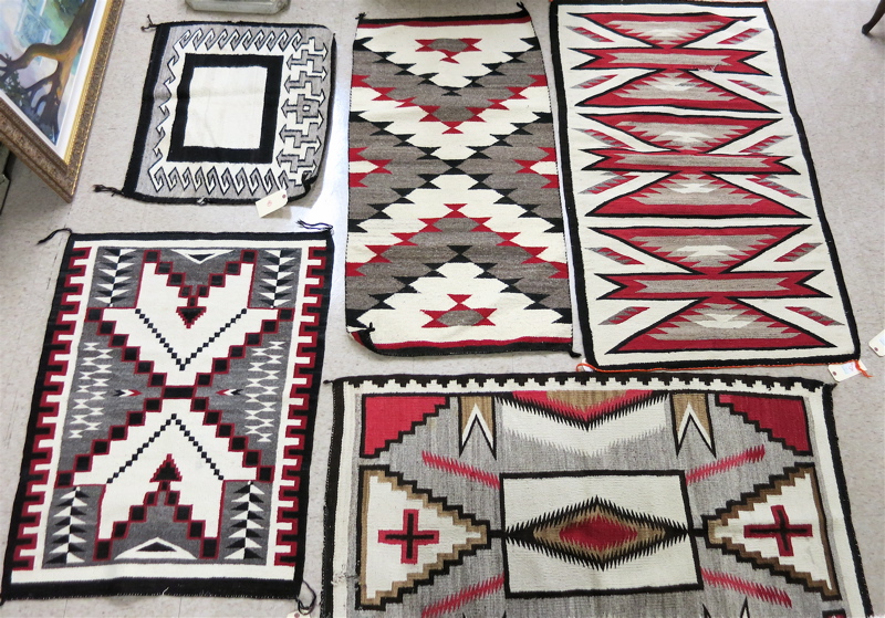 Appraisal: FIVE NAVAJO WEAVINGS X black gray cream saddle blanket x