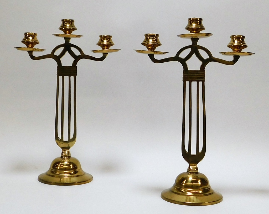 Appraisal: AUSTRIAN VIENNA SECESSIONIST BRASS CANDELABRA Austria th CenturySimplistic flat column