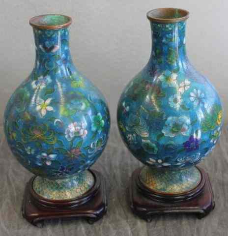 Appraisal: Pair of Signed Chinese Cloisonne Vases Great quality Signed on