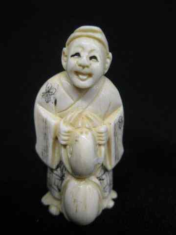 Appraisal: Carved Ivory Netsuke of a Man holding agourd '' signed