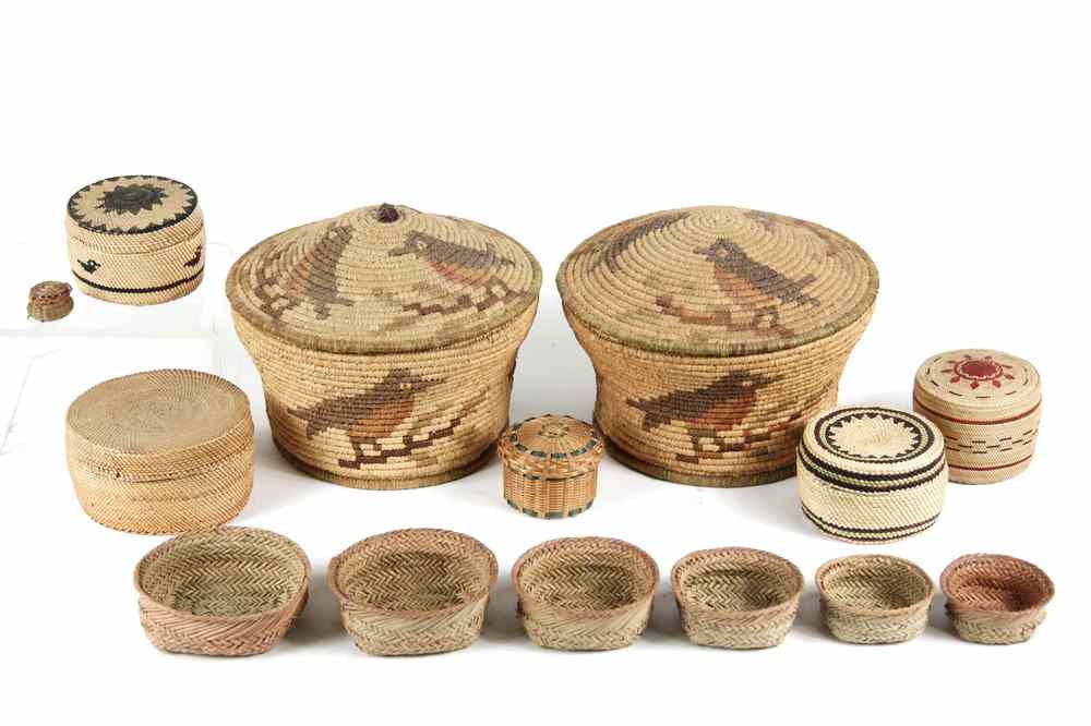 Appraisal: MINIATURE PLAINS INDIANS BASKETS - Woven willow grass or reed