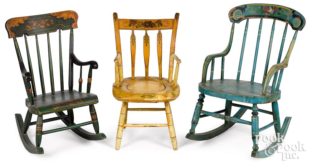 Appraisal: Three painted child's chairs th c to include Three painted