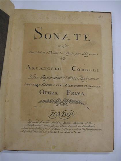 Appraisal: vols Corelli Archangelo Sonate Atre London John Johnson n d