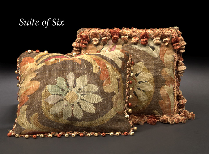 Appraisal: Suite of Six French Charles X Aubusson Tapestry-Faced Sofa Pillows