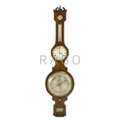 Appraisal: ENGLISH WHEEL BAROMETER CLOCK Condition Report