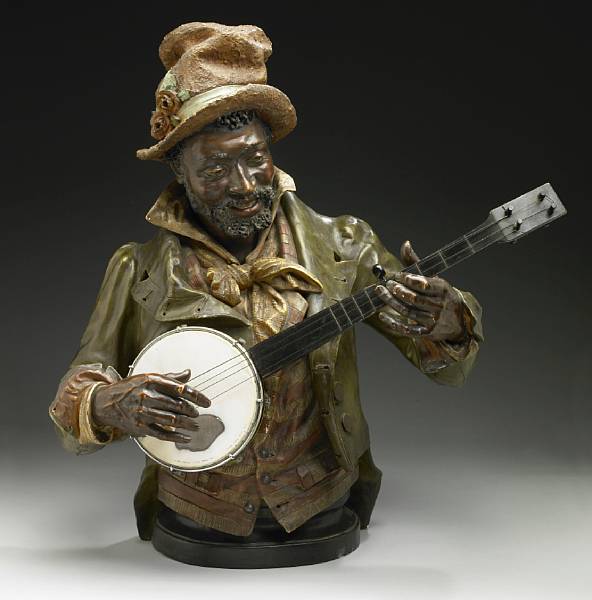 Appraisal: An Austrian terracotta bust of a banjo player late th