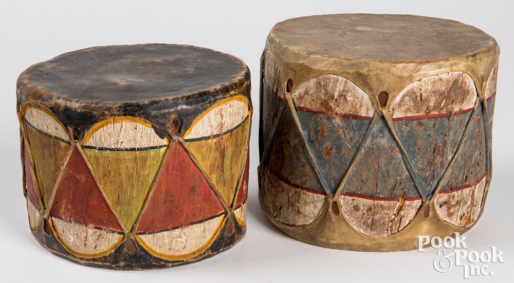 Appraisal: Two Cochiti Pueblo Indian child's hide drums Two Cochiti Pueblo