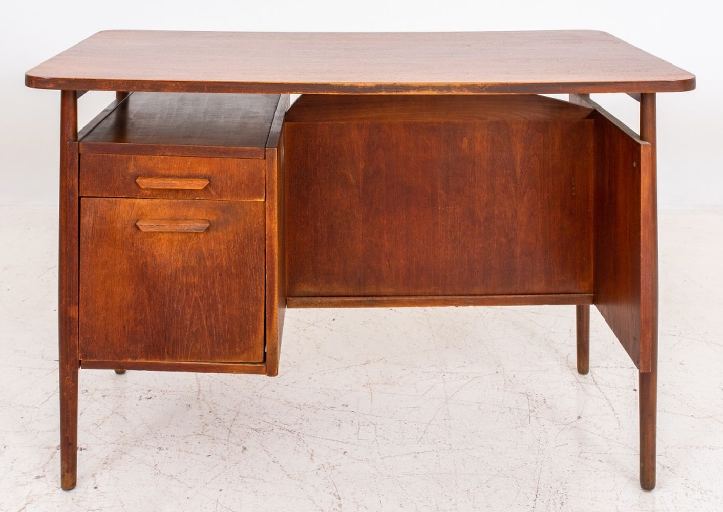 Appraisal: MAURICE VILLENCY MID-CENTURY DANISH TEAKWOOD DESK Scandinavian Mid-Century floating top