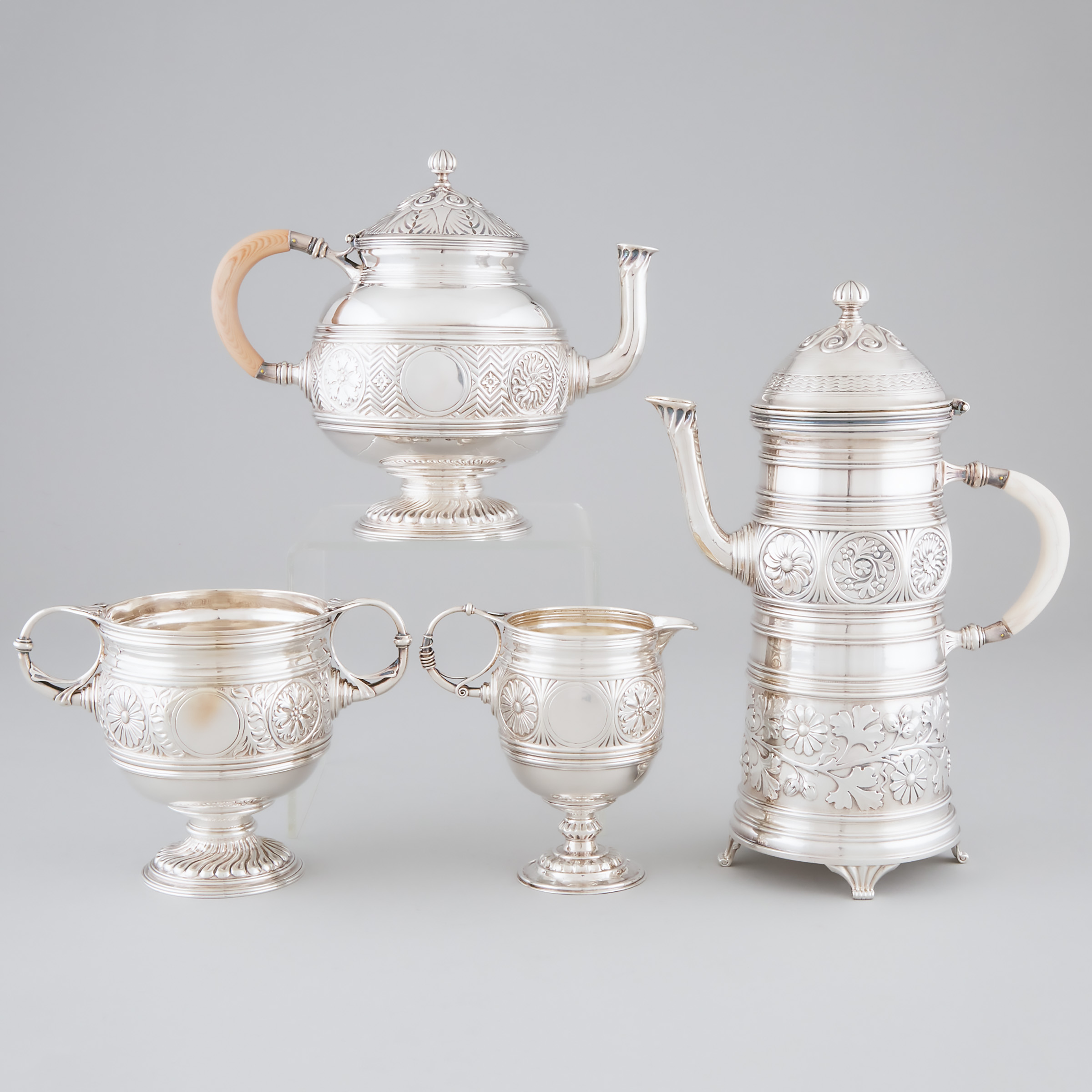 Appraisal: Victorian Silver Aesthetic Movement Tea and Coffee Service J Yates