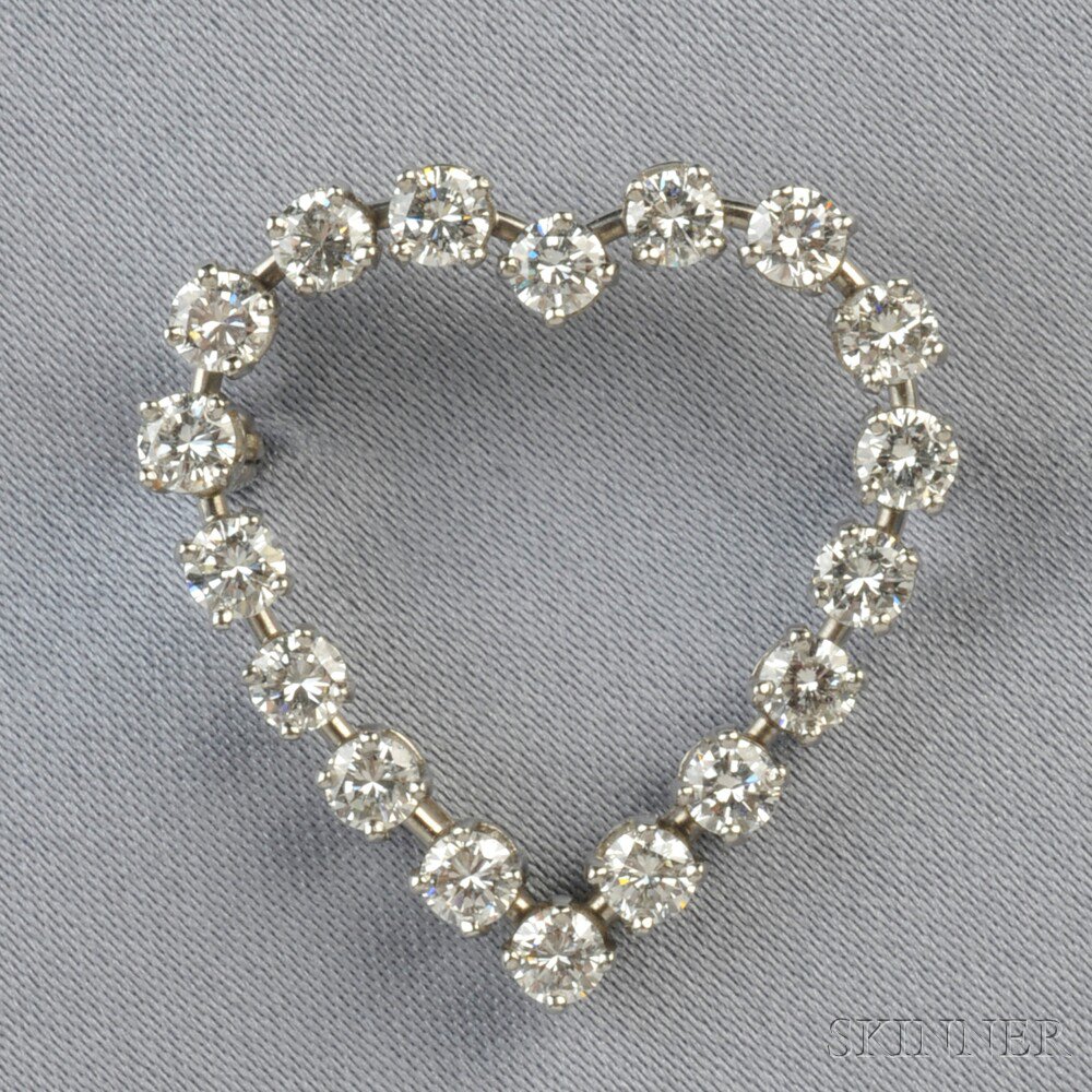 Appraisal: Platinum and Diamond Heart Brooch Tiffany Co set with eighteen