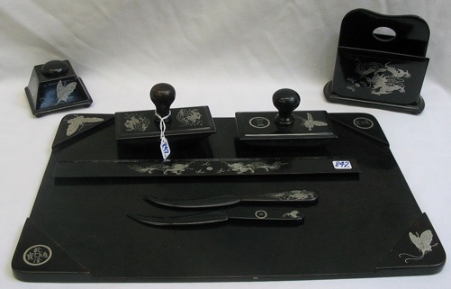 Appraisal: A EIGHT PIECE JAPANESE BLACK LACQUER DESK SET comprising the