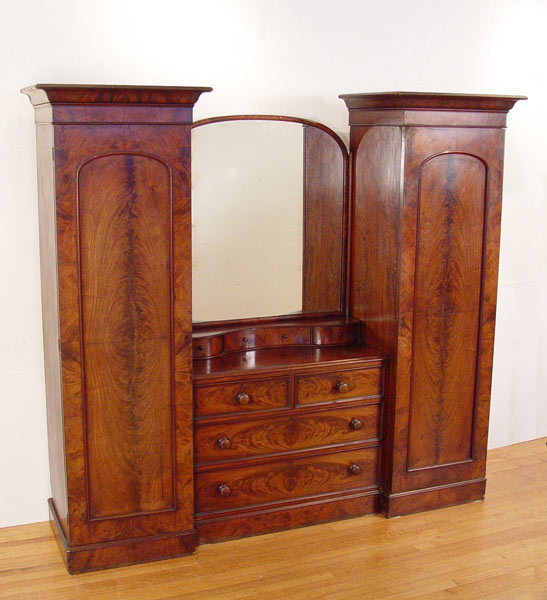 Appraisal: TH C FLAME GRAIN MAHOGANY DRESSER WITH ARMOIRES In sections