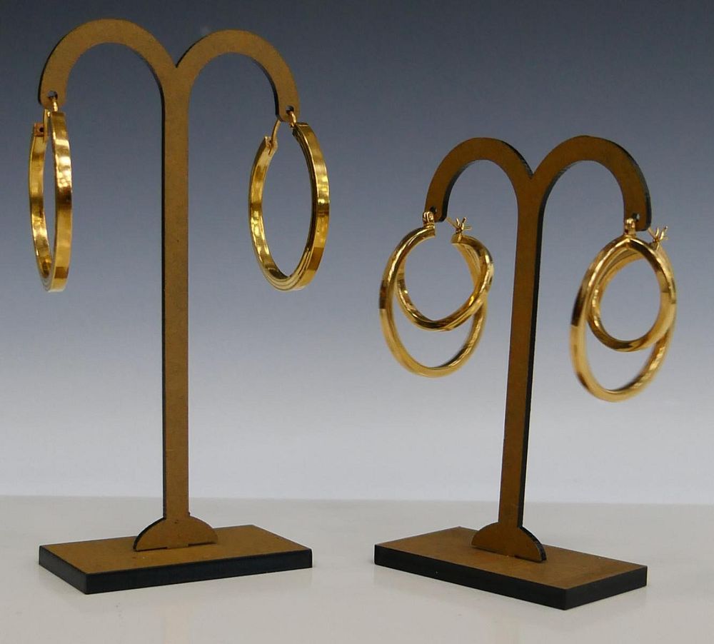 Appraisal: SETS OF KT Y GOLD HOOP EARRINGS ONE WITH TWIST