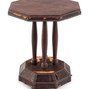 Appraisal: A Continental Leather and Nailhead Decorated Oak Side Table Late