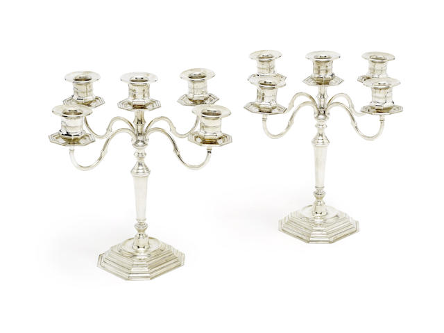 Appraisal: A pair of Italian metalware five-light candelabra by Greggio Rino