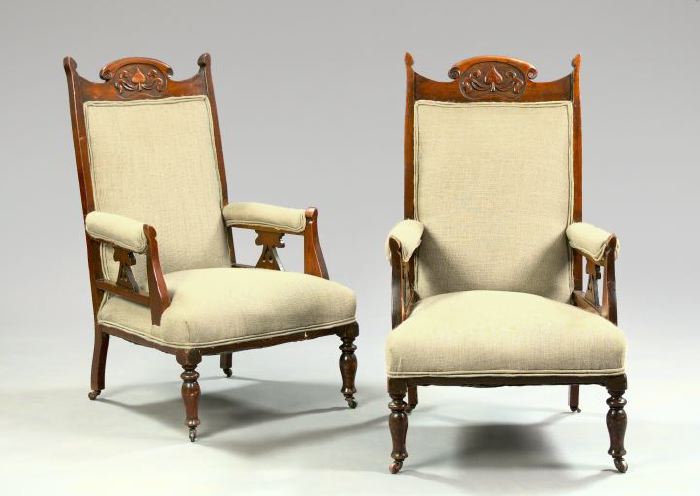 Appraisal: Pair of Late Victorian Fruitwood Armchairs ca each with an