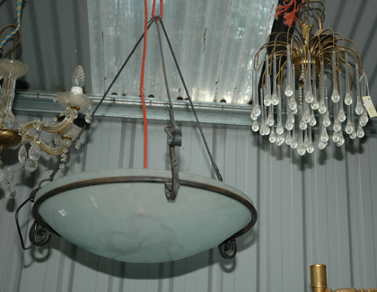 Appraisal: A CRYSTAL DROP CEILING LIGHT AND A WROUGHT IRON LIGHT