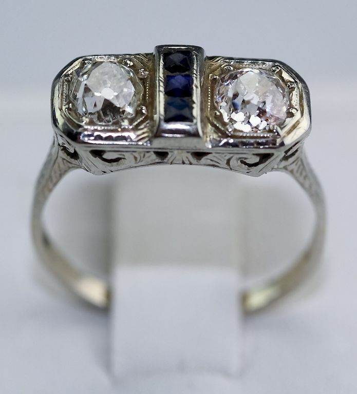 Appraisal: Antique Edwardian Mine Cut Diamond Sapphire Ring Ladies diamond and