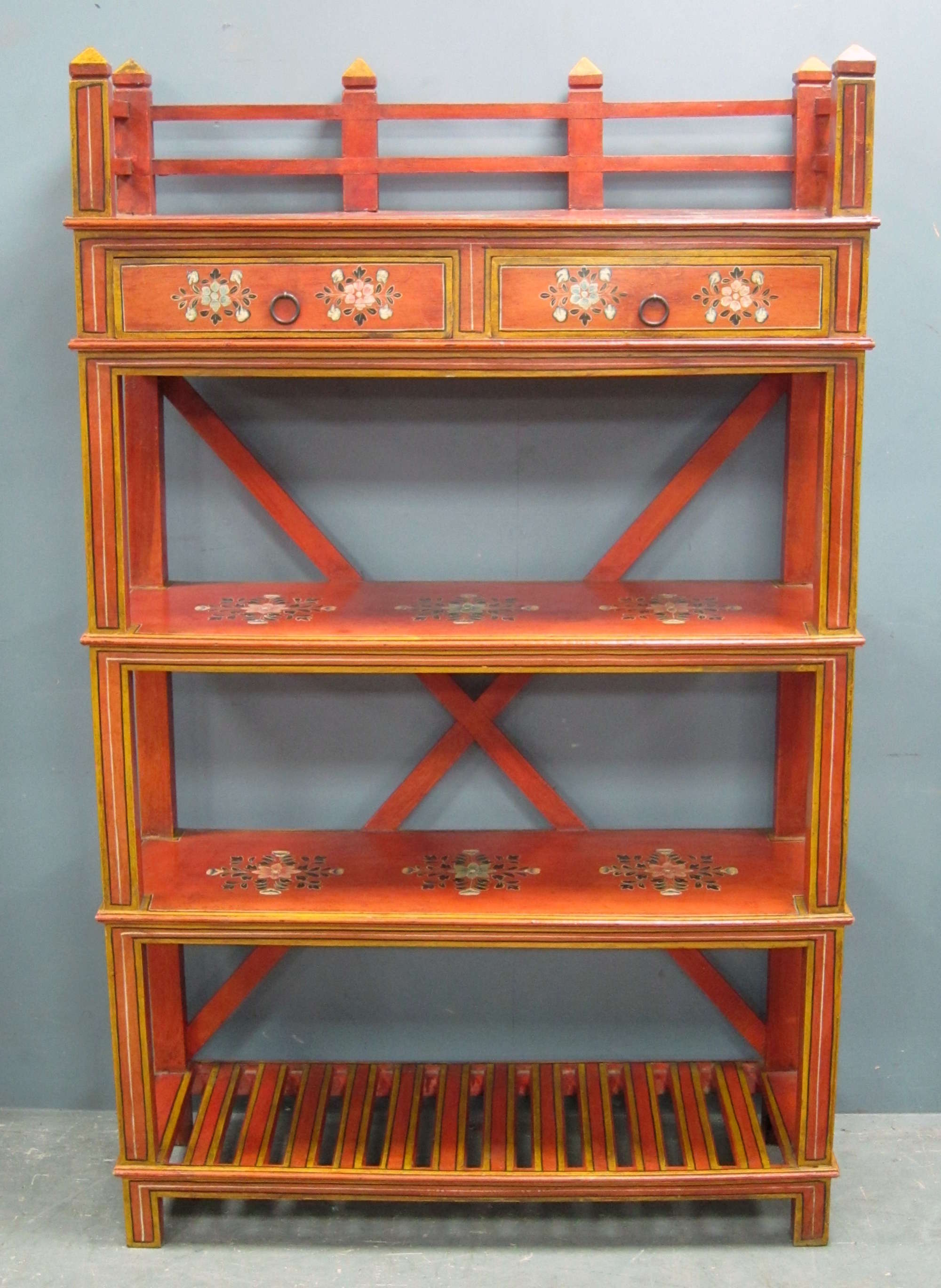 Appraisal: Red painted four tiered what not with two drawers and