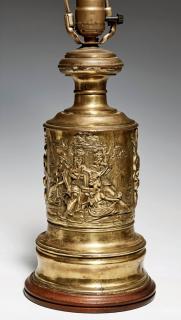 Appraisal: French Brass Canister Lamp th c with repousse decoration of