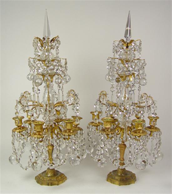 Appraisal: Pair of Rococo Candelabra Circa Gilt brass and crystal candelabra