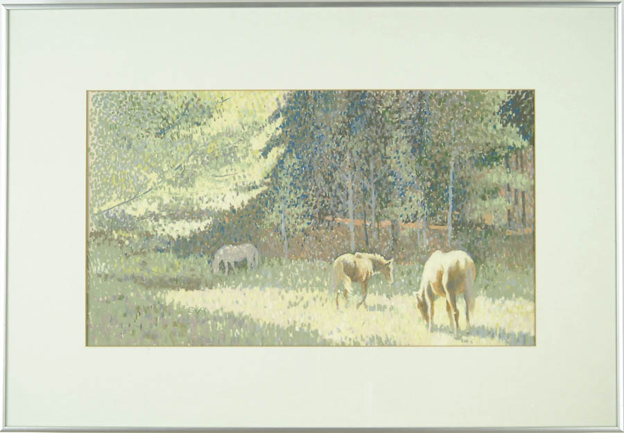 Appraisal: EVA American th Century THREE HORSES Contemporary oil painting scene