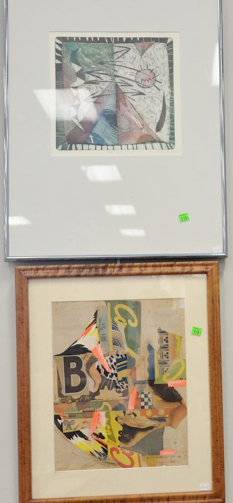 Appraisal: Four framed modern art pieces including Bruce Helander b Be