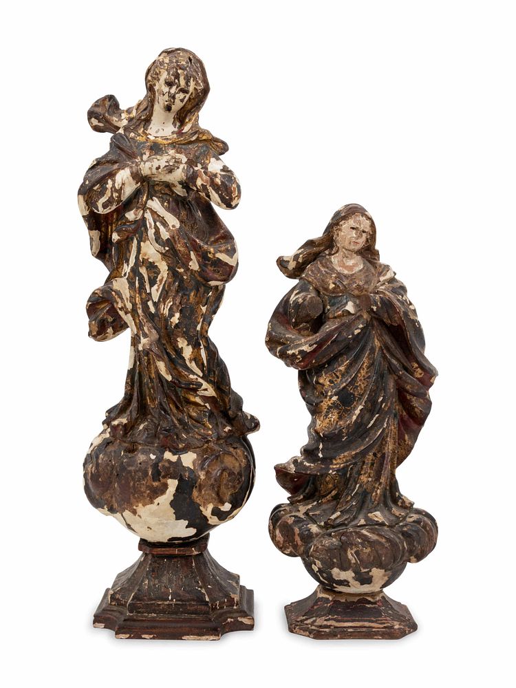 Appraisal: Two Carved and Painted Figures of Angels Two Carved and