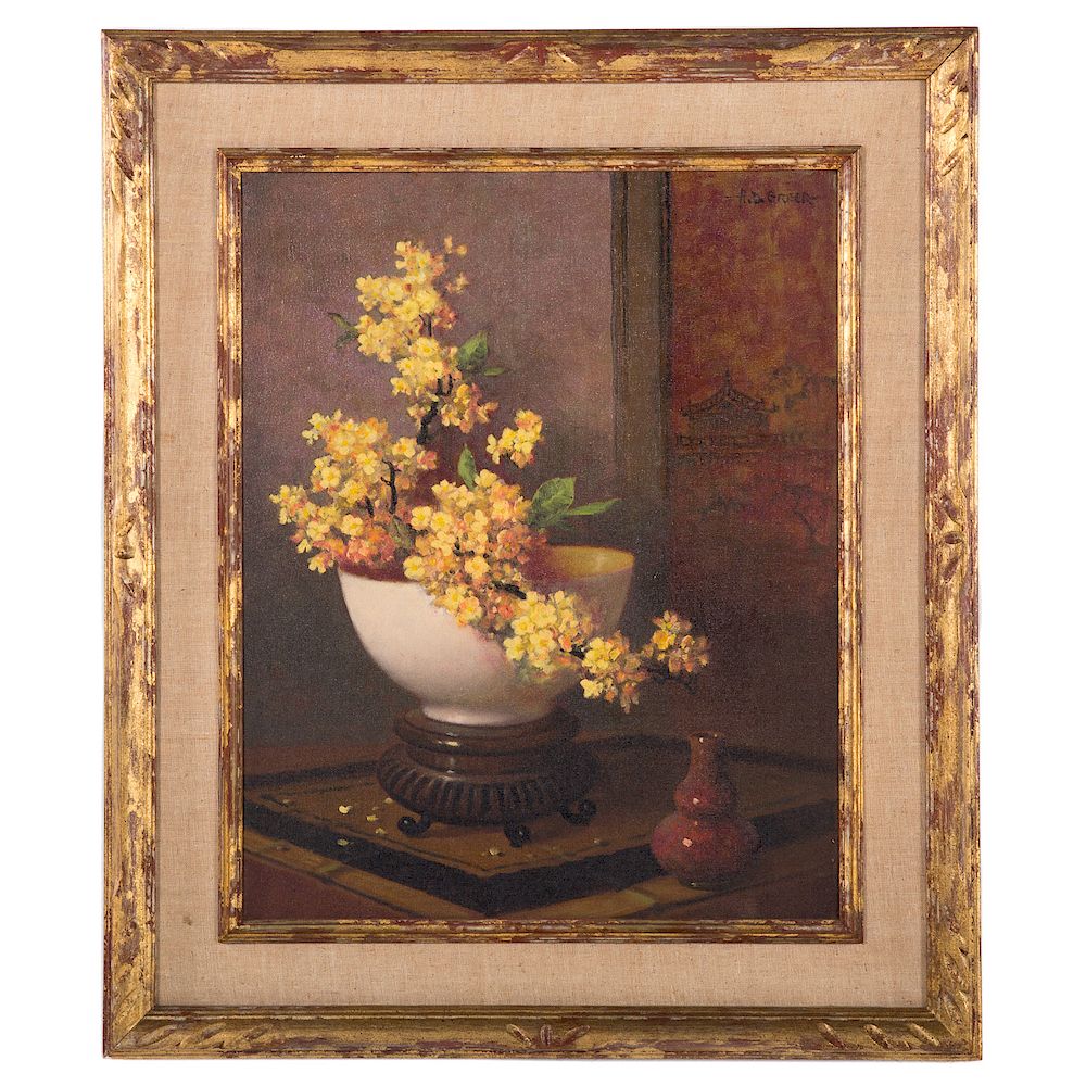 Appraisal: Aubrey Dale Greer Still Life with Forsythia oil American -