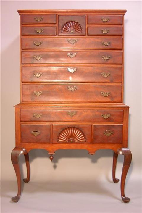 Appraisal: QUEEN ANNE STYLE MAHOGANY HIGH BOY Colonial revival highboy with