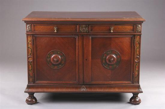 Appraisal: BAROQUE STYLE MARQUETRY CABINET th century Rectangular molded-edge top two