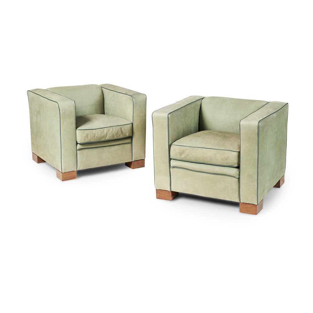 Appraisal: DAVID LINLEY LONDON PAIR OF MAX ARMCHAIRS CONTEMPORARY walnut with