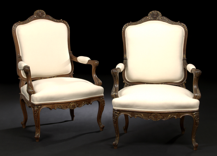 Appraisal: Pair of Louis XIV-Style Mahogany Fauteuils early th century each