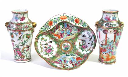 Appraisal: Three pieces Chinese Export Rose Mandarin items mid th century