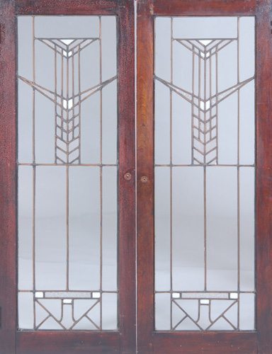 Appraisal: PRAIRIE SCHOOL Pair of leaded glass windows with a stylized