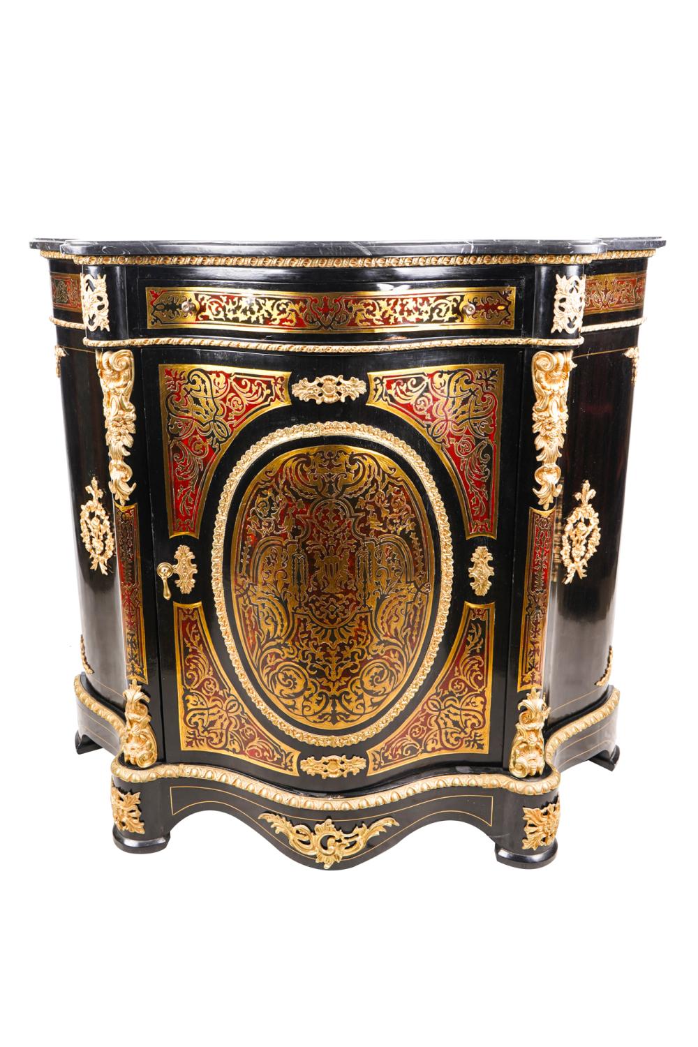 Appraisal: BOULLE MARQUETRY CABINETsecond half th century the serpentine black marble