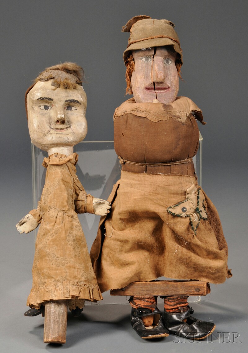 Appraisal: Two Folk Carved and Painted Wooden Puppets late th early