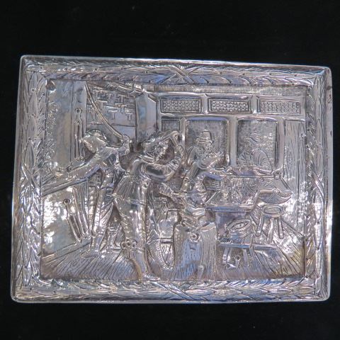 Appraisal: Dutch Sterling Silver Jewelry Box fancy scene with blacksmith x