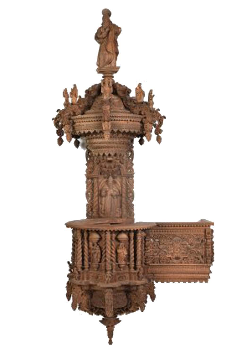 Appraisal: PERUVIAN CARVED ARCHITECTURE MODELTHE CHURCH OF SAN BLAS PULPIT Height