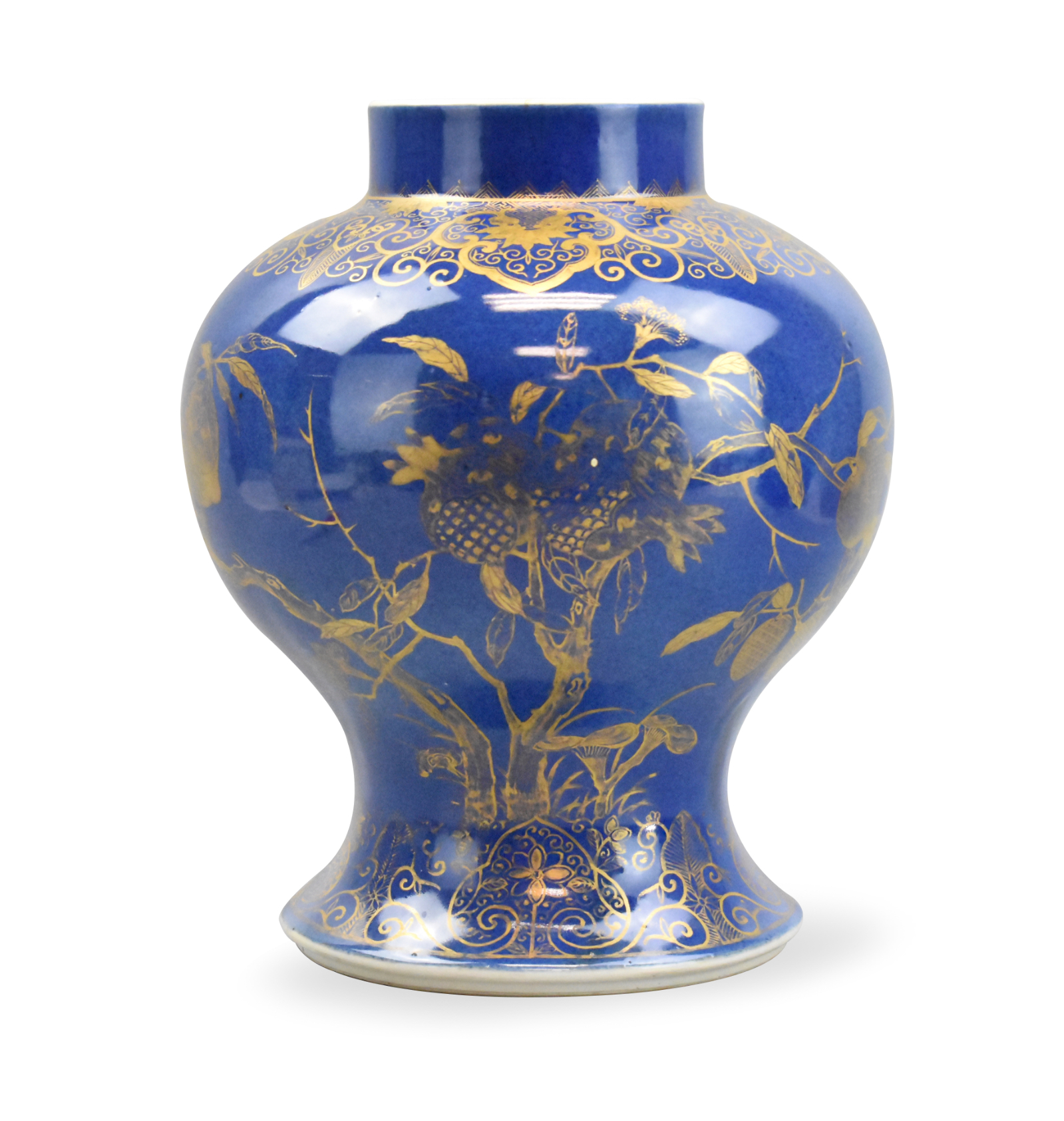 Appraisal: A Chinese gilt blue jar with peach and guava decoration