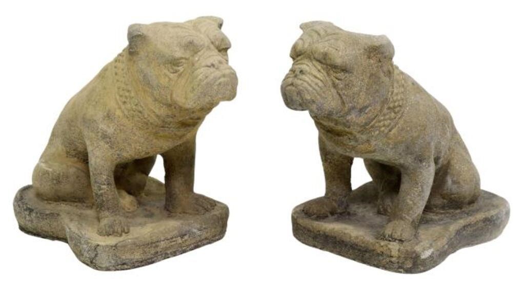 Appraisal: pair Cast stone garden figures Bulldogs late th c with