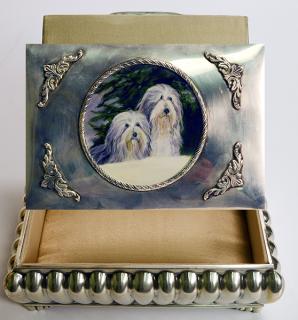 Appraisal: French Export silver jewelry box with inset miniature on ivory