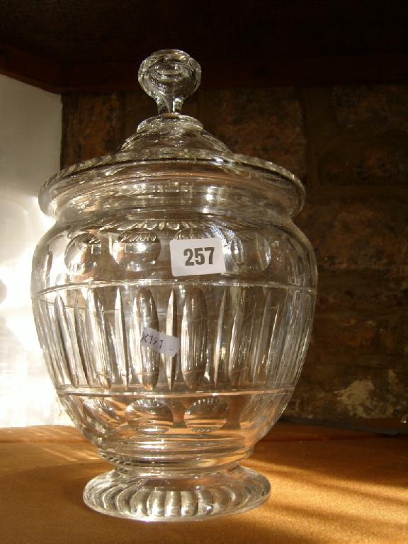 Appraisal: A large cut glass vase and cover with circular facet