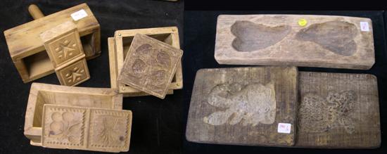 Appraisal: Three flat butter molds one primitive double heart mold two