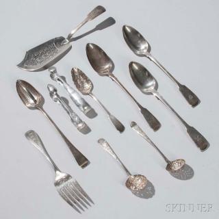 Appraisal: Nine Pieces of Assorted English Sterling Silver Flatware various dates