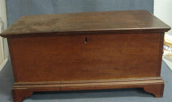 Appraisal: Miniature cherry Queen Anne blanket chest strap hinges inside of