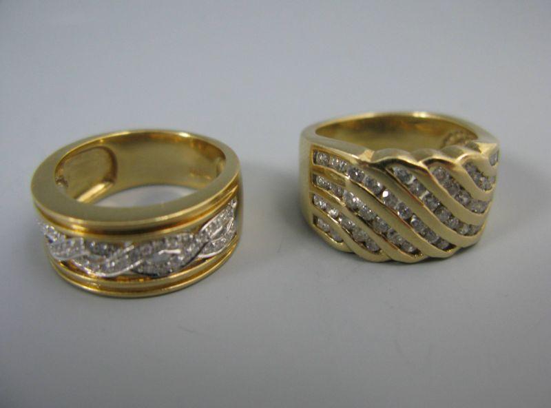 Appraisal: Two Diamond and Gold Bands the first KT yellow gold