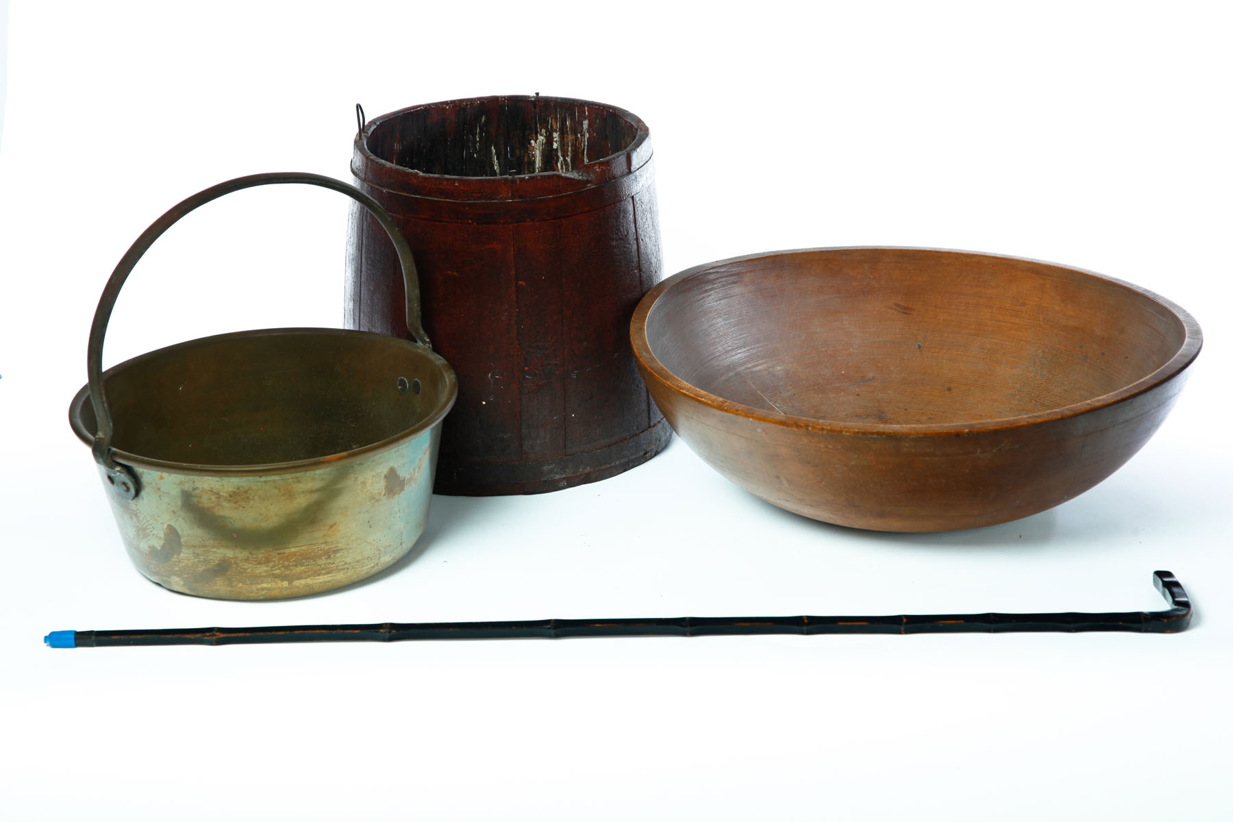 Appraisal: FOUR ITEMS American th century Stave constructed bucket with old